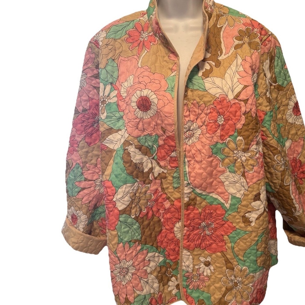 Vintage Floral Quilted Jacket Womens XL Romantic Boho Cottagecore